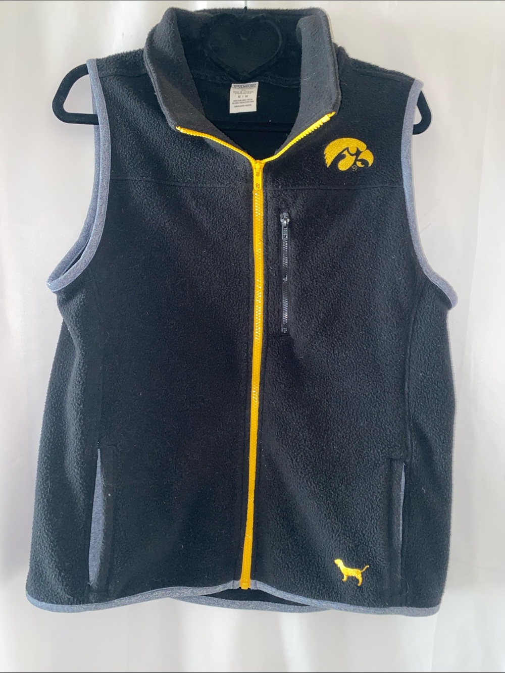 PINK Victoria's Secret Iowa Hawkeyes Black Fleece Vest with Yellow Trim M